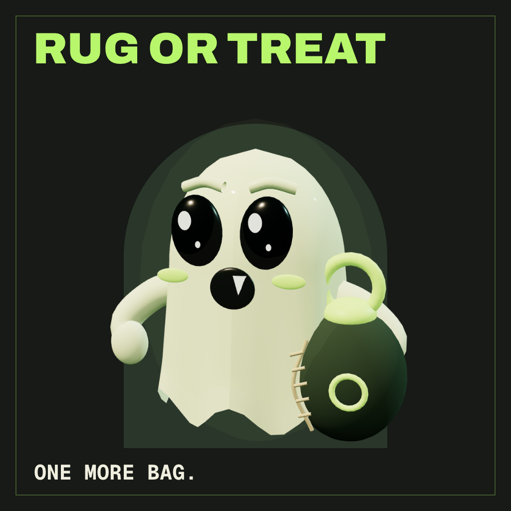A ghost in the moonlit Rug or Treat graveyard